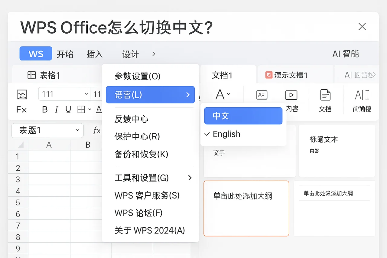 wps office怎么切换中文？