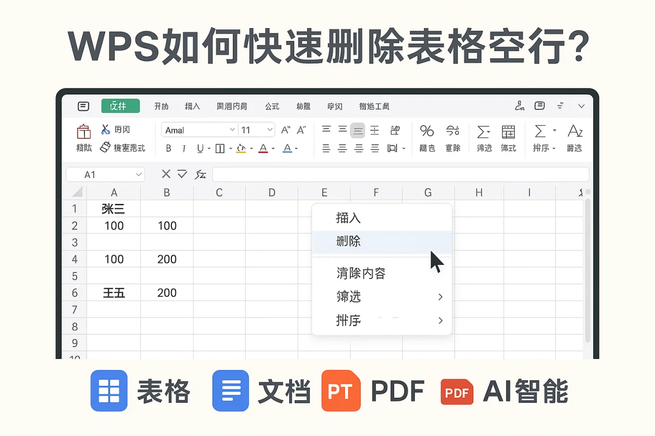 WPS如何快速删除表格空行？
