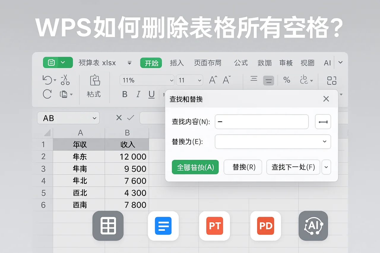 WPS如何删除表格所有空格？