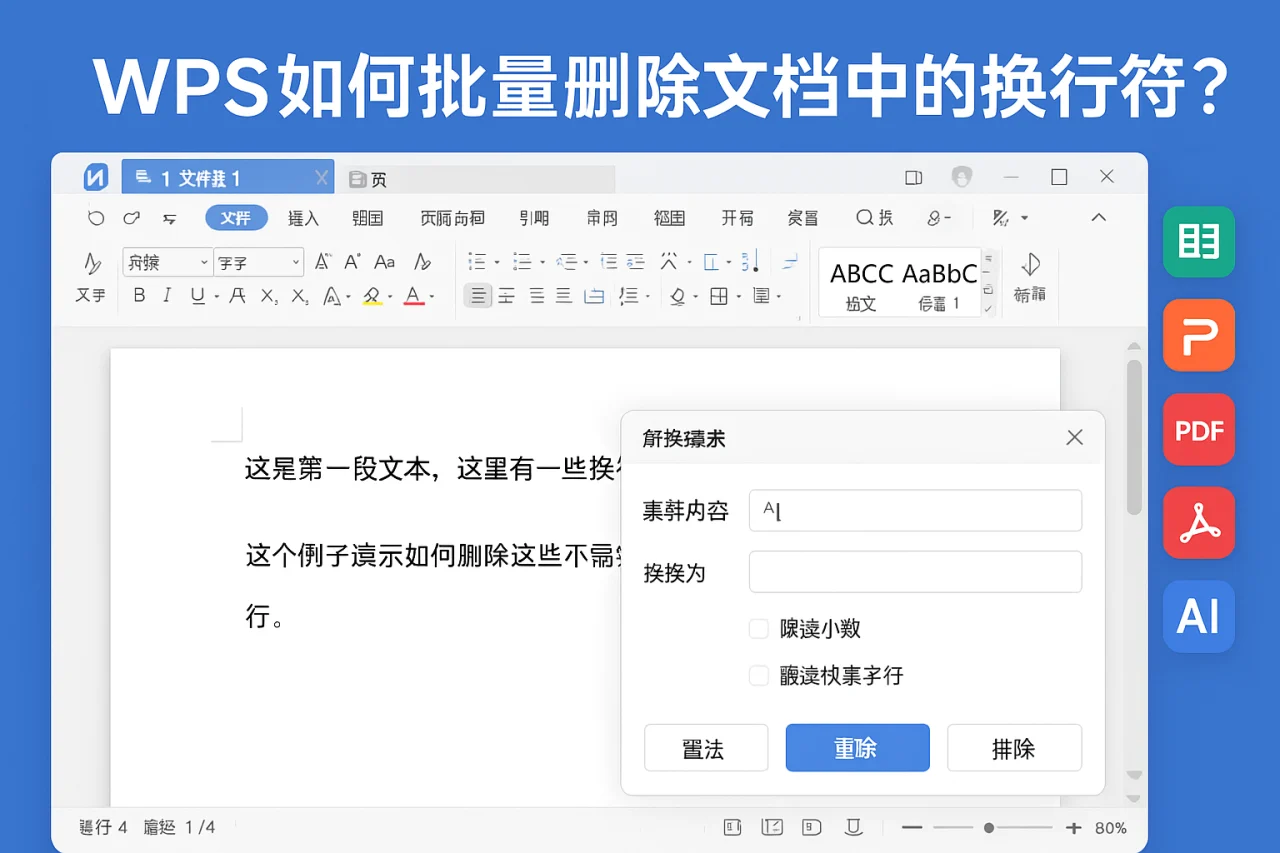 WPS如何批量删除文档中的换行符？