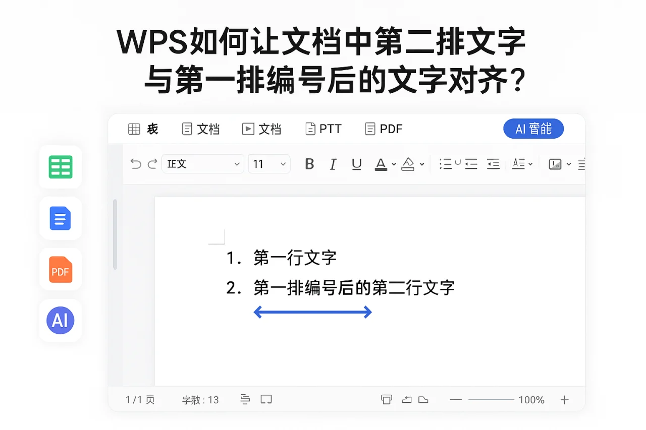 WPS如何让文档中第二排文字与第一排编号后的文字对齐？