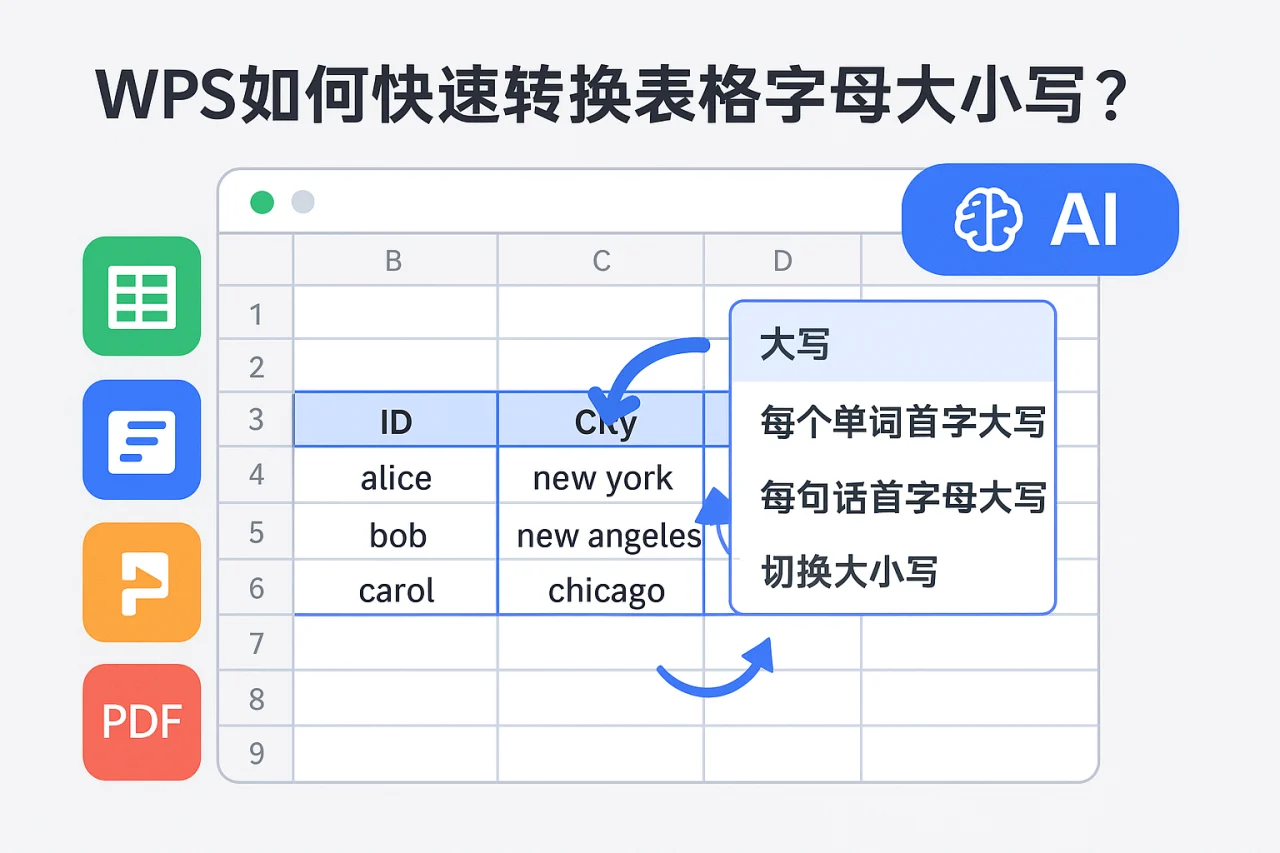 WPS如何快速转换表格字母大小写？