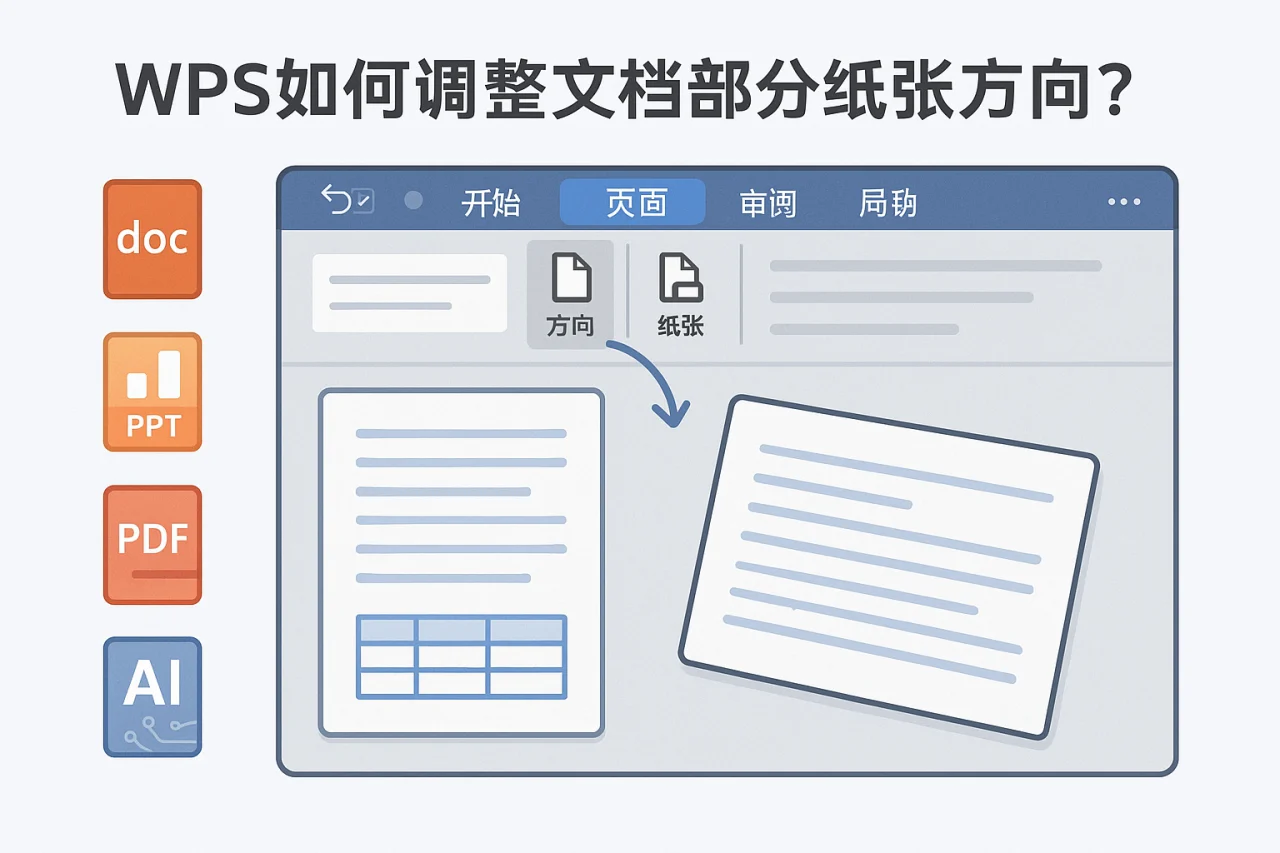WPS如何调整文档部分纸张方向？