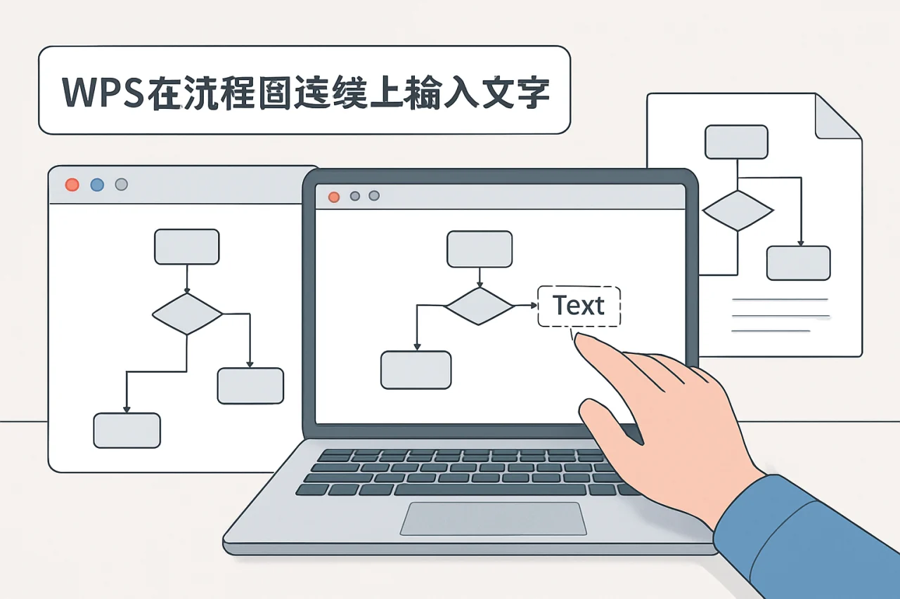 WPS在流程图连线上输入文字