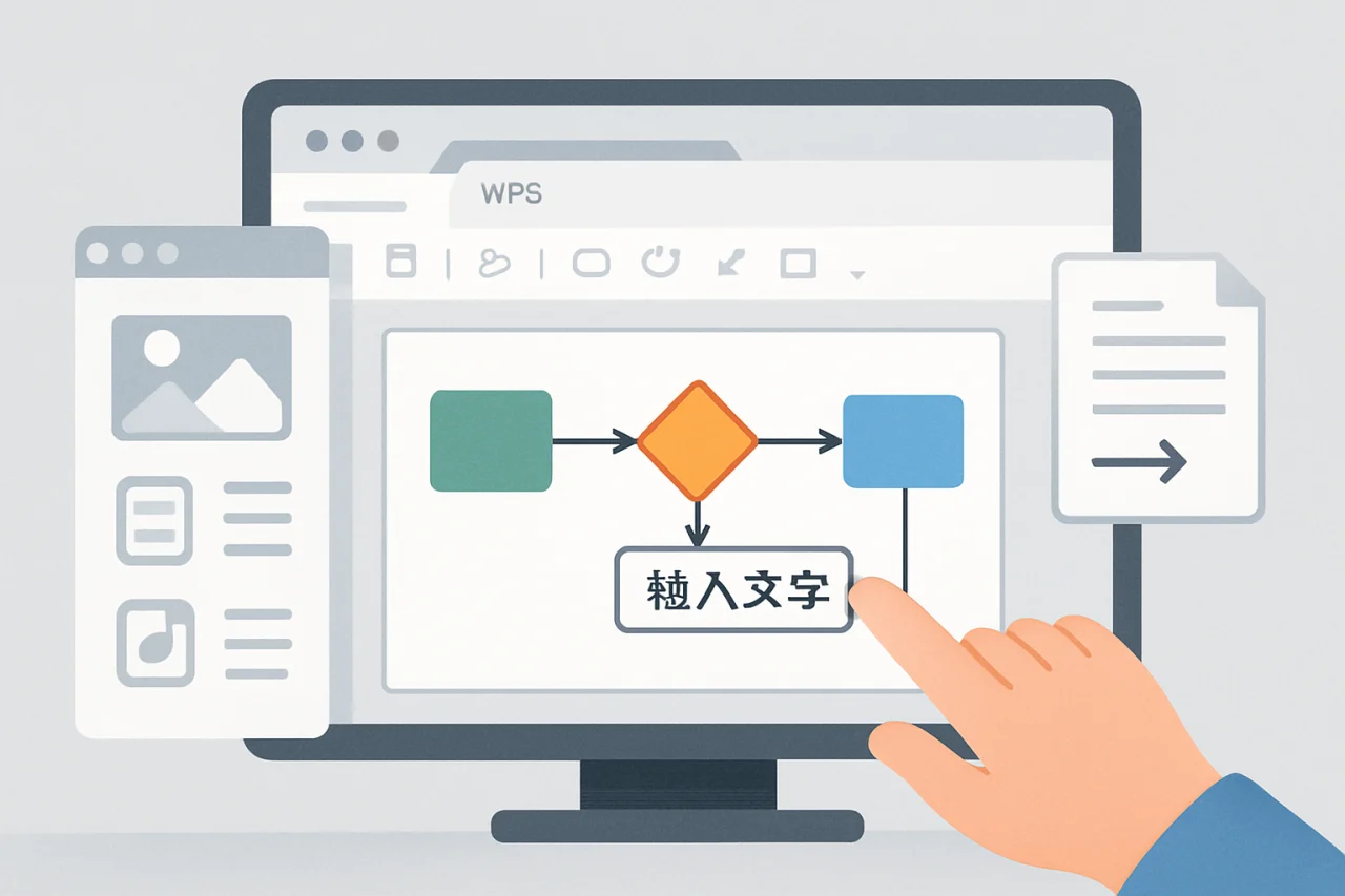WPS在流程图连线上输入文字
